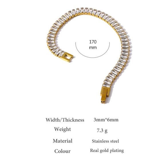 New 18K Gold Plated Baguette Diamond Bracelet - Picture 2 of 5